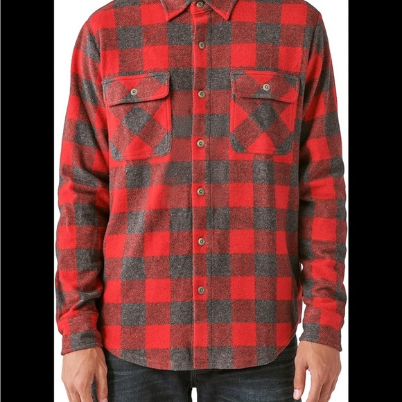 Lucky Brand buffalo knit red and grey flannel button down shirt - Picture 2 of 5
